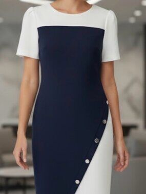 Tommy Hilfiger Navy and White Asymmetrical Dress